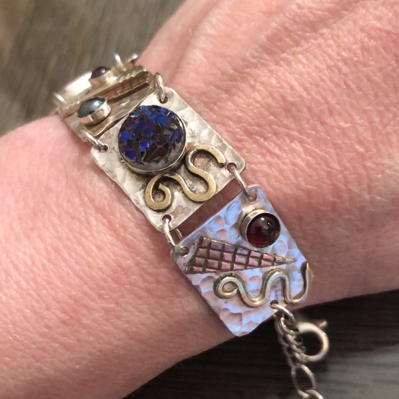 Sterling Silver Artisan Crafted Bracelet, Druzy & Mixed Metals - Picture 8 of 16